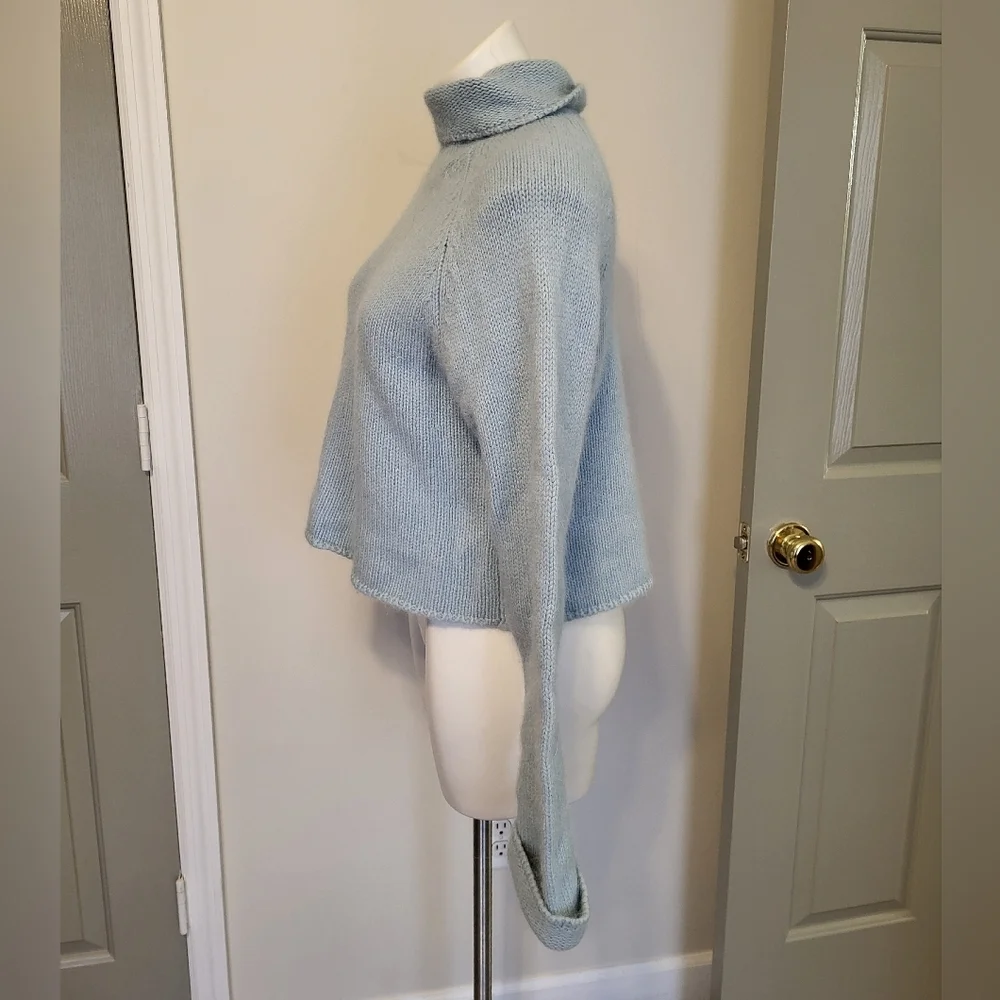 Boston Proper Soft Angora Lambswool Baby Blue Turtleneck Cropped Knit Sweater(S)
